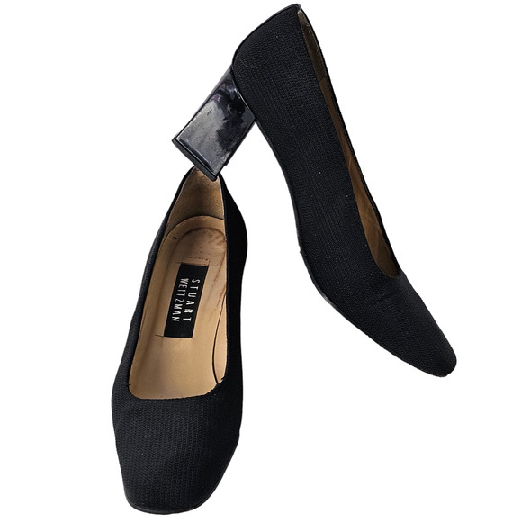 Shoes Stuart Weitzman black fabric square toe block heel pumps 7.5 - Picture 1 of 12